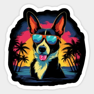 Retro Wave Black and White Basenji Dog Shirt Sticker